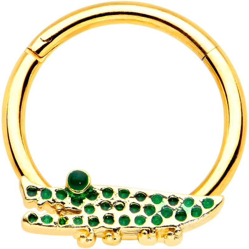 Nose Rings with Copper Finish -16 Gauge 3/8 Gold Tone Hungry Green Alligator Hinged Segment Ring Nose Rings with Copper Finish -16 Gauge 3/8 Gold Tone Hungry Green Alligator Hinged Segment Ring