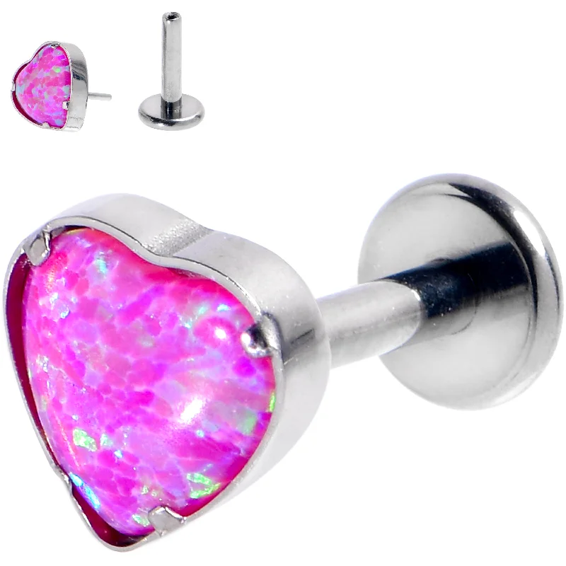 Women's Earrings – Elegant Designs for Every Personality--16 Gauge 1/4 Pink Synthetic Opal G23 Titanium Threadless Heart Labret Women's Earrings – Elegant Designs for Every Personality--16 Gauge 1/4 Pink Synthetic Opal G23 Titanium Threadless Heart Labret