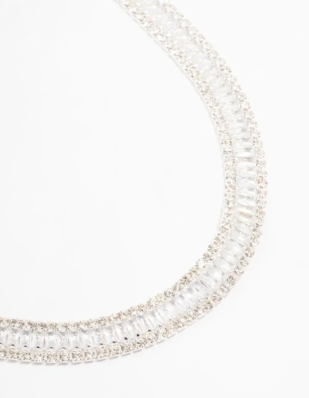 Shop Classic Women's Necklaces & Pendants with a Modern Twist-Silver Plated Cubic Zirconia Cupchain T & O Choker Necklace Shop Classic Women's Necklaces & Pendants with a Modern Twist-Silver Plated Cubic Zirconia Cupchain T & O Choker Necklace