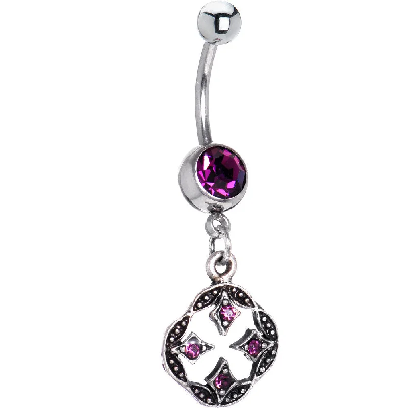 Comfortable Belly Rings for Fashion-Forward Women -Mystical Violet Gem Dangle Banana Belly Ring Comfortable Belly Rings for Fashion-Forward Women -Mystical Violet Gem Dangle Banana Belly Ring