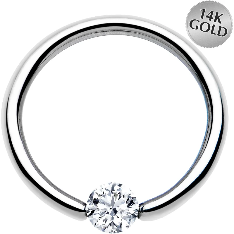 Trendy Lip Rings with Popular Designs16 Gauge 3/8 Solid 14k White Gold 3mm Clear Cubic Zirconia Tension Captive Ring