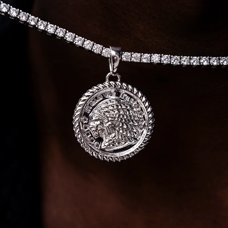 Exclusive Men's Necklaces & Pendants for the Modern Gentleman-GLD Chief Coin Pendant in White Gold Exclusive Men's Necklaces & Pendants for the Modern Gentleman-GLD Chief Coin Pendant in White Gold