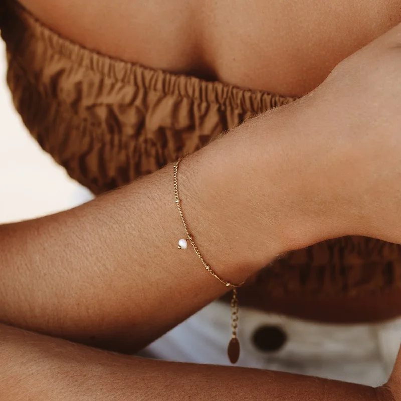 Sleek Gold Bangles for Women-Tiny Pearl Bracelet