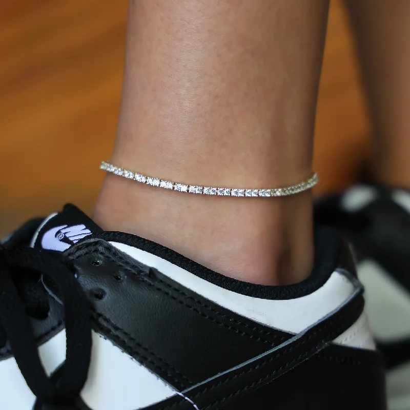 Comfortable Anklets with a Polished Finish-Diamond Tennis Anklet in Yellow Gold- 2mm Comfortable Anklets with a Polished Finish-Diamond Tennis Anklet in Yellow Gold- 2mm