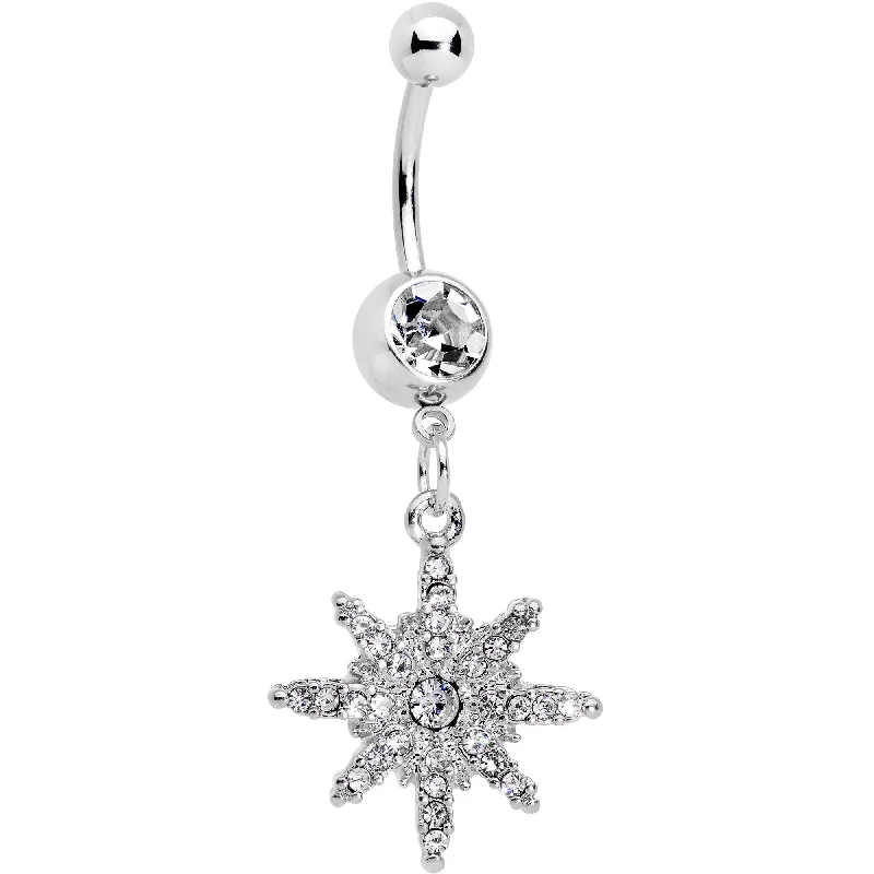 Belly Rings for Casual Fashion -Clear Gem Northern Winters Snowflake Dangle Belly Ring Belly Rings for Casual Fashion -Clear Gem Northern Winters Snowflake Dangle Belly Ring
