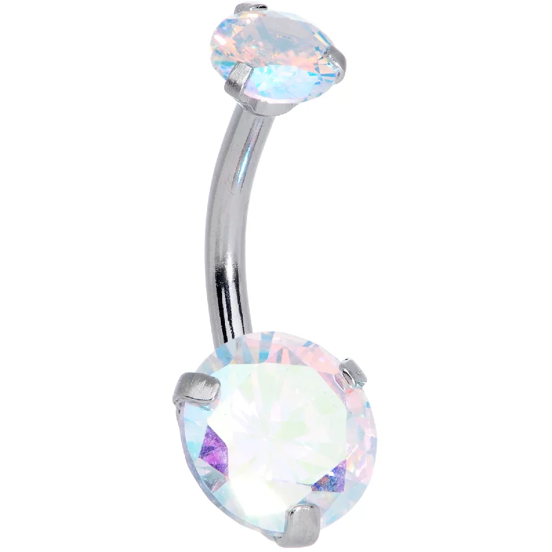 Designer Belly Rings for Fashion-Forward Women -Aurora CZ Gem Duo Internally Threaded Belly Ring Designer Belly Rings for Fashion-Forward Women -Aurora CZ Gem Duo Internally Threaded Belly Ring