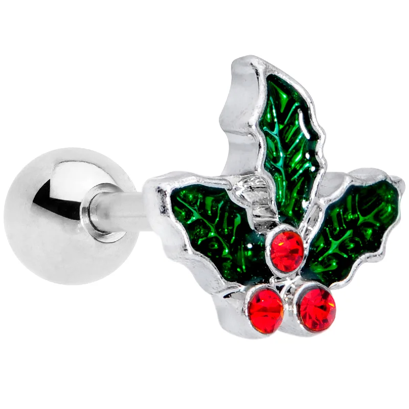 Women's Earrings – Elegant Designs for Every Personality--16 Gauge 1/4 Red Gem Holly Berry Christmas Cartilage Tragus