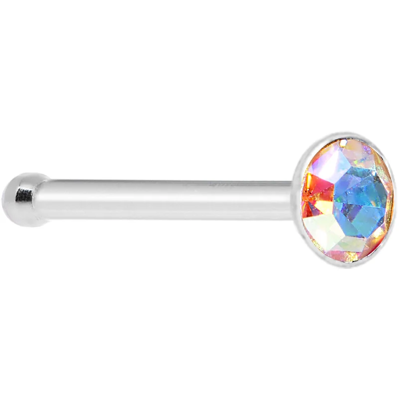 Nose Rings with Elegant Designs -925 Silver 2mm Round Aurora Nose Bone Created with Crystals Nose Rings with Elegant Designs -925 Silver 2mm Round Aurora Nose Bone Created with Crystals