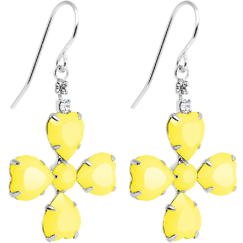 Women's Earrings – Elegant Designs for Every Personality--Clear Gem Yellow Neon Four Leaf Flower Dangle Earrings