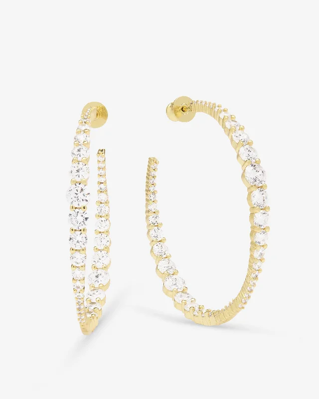 Women's Earrings – Elegant Designs for Every Personality--"Oh She Fancy" Graduated Hoops 2" - Gold|White Diamondettes Women's Earrings – Elegant Designs for Every Personality--"Oh She Fancy" Graduated Hoops 2" - Gold|White Diamondettes