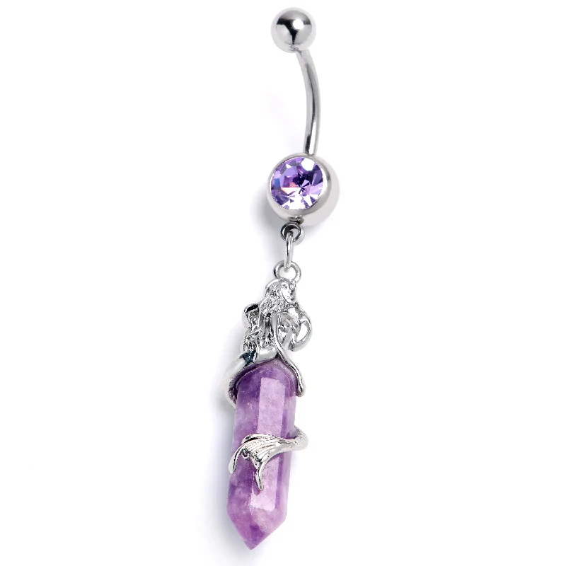 Elegant Belly Rings for Special Occasions -Purple Gem Mermaid Rider Dangle Belly Ring Elegant Belly Rings for Special Occasions -Purple Gem Mermaid Rider Dangle Belly Ring