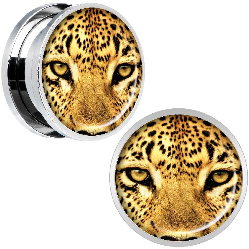 Women's Earrings – Elegant Designs for Every Personality--Full Color Leopard Eyes Steel Screw Fit Plug Set 18mm