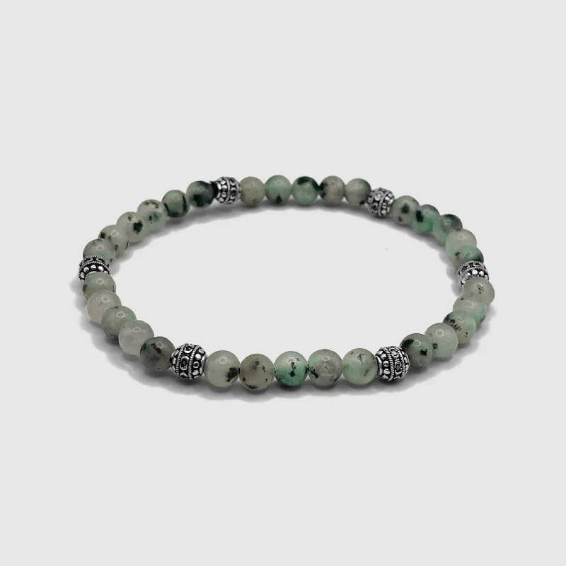 Unique Leather Cuff Bracelets for Men-Kiwi Stone Bracelet (Silver)