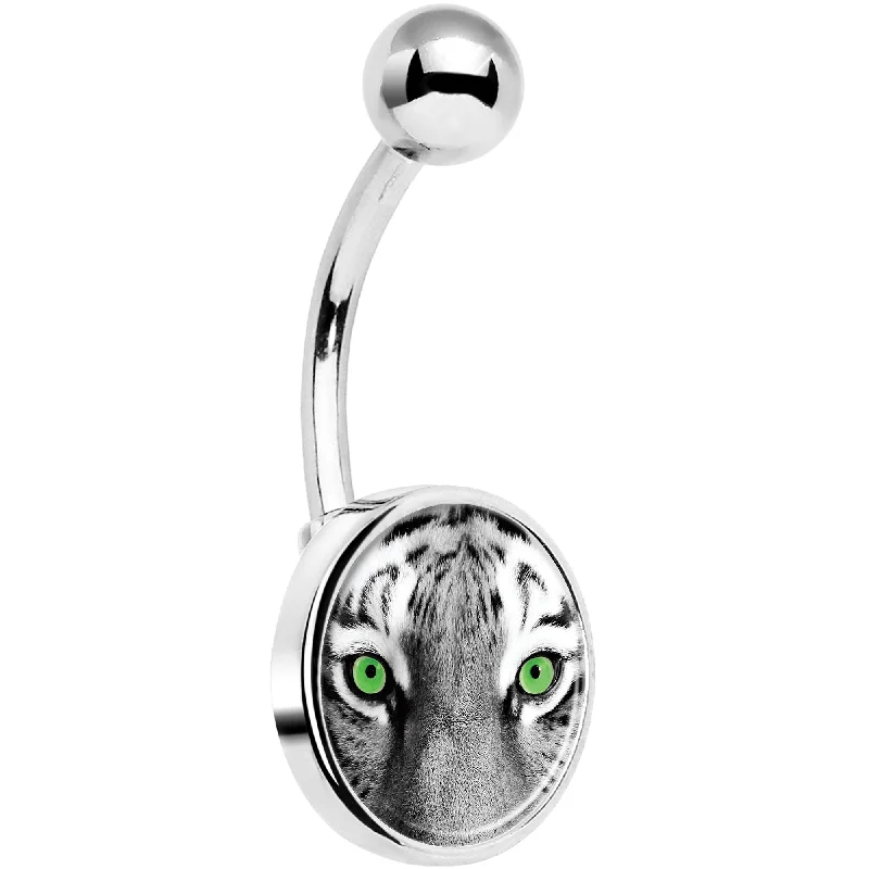 Belly Rings with Stylish Accents for Chic Fashion -Black White Tiger Eyes Belly Ring Belly Rings with Stylish Accents for Chic Fashion -Black White Tiger Eyes Belly Ring