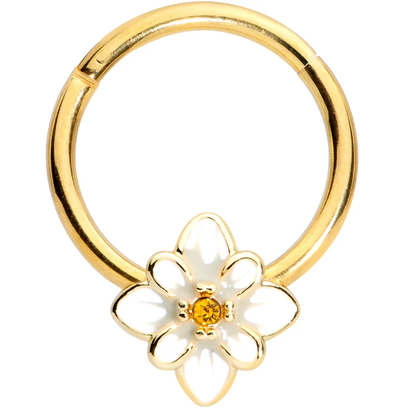 Nose Rings for Party Fashion -16 Gauge 3/8 Yellow Gem Gold Tone Flower Septum Clicker Nose Rings for Party Fashion -16 Gauge 3/8 Yellow Gem Gold Tone Flower Septum Clicker