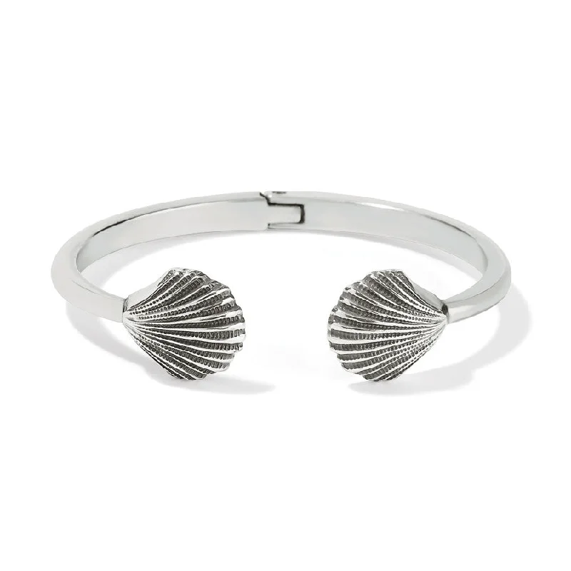 Thin Silver Bangles for Women-Silver Shells Hinged Bangle