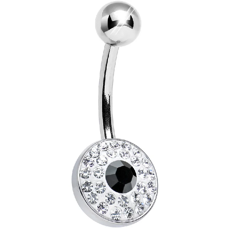 Trendy Belly Rings with Bold Statements -Clear Gem Medallion with Round Black Gem Core Belly Ring Trendy Belly Rings with Bold Statements -Clear Gem Medallion with Round Black Gem Core Belly Ring