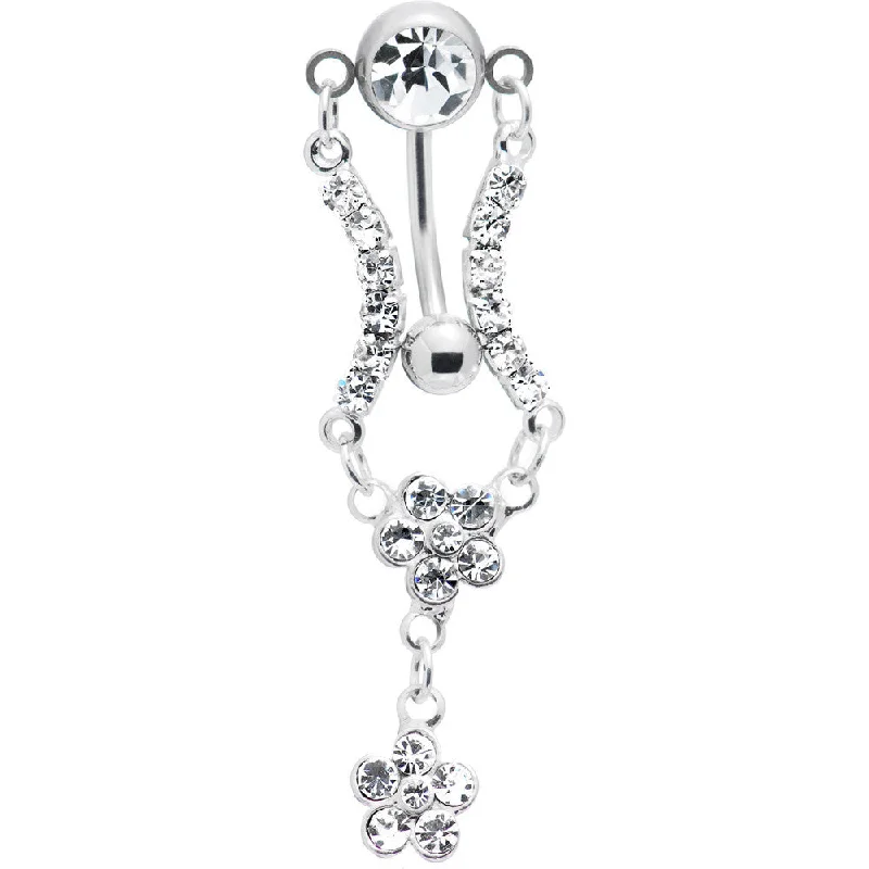 Stunning Belly Rings for Bold Fashion -Clear Cubic Zirconia Flower Garden Belly Ring Stunning Belly Rings for Bold Fashion -Clear Cubic Zirconia Flower Garden Belly Ring