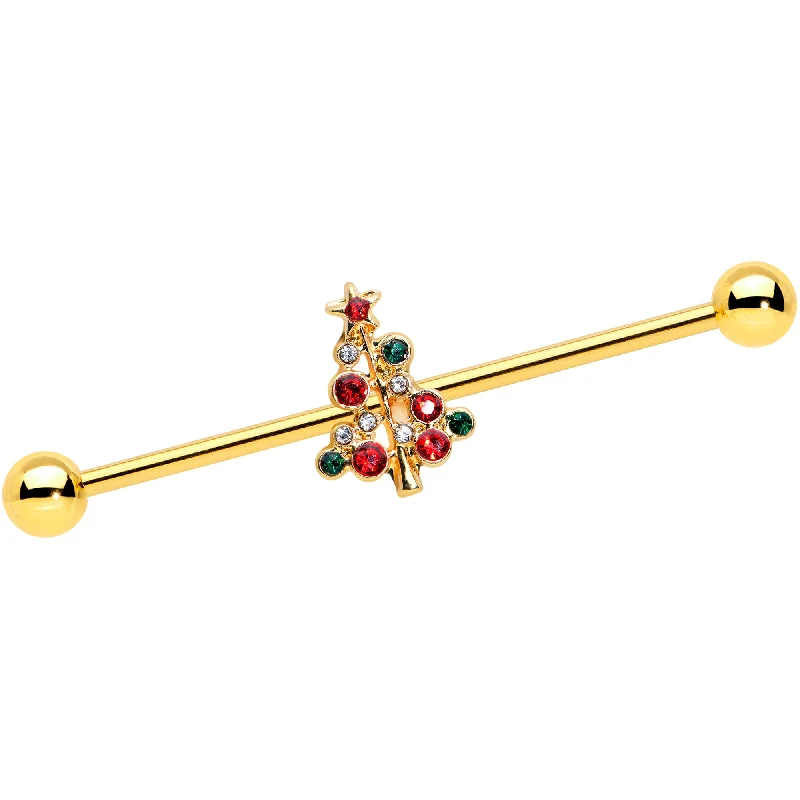 Women's Earrings – Elegant Designs for Every Personality--14 Gauge Red Gem Gold Tone Christmas Tree Industrial Barbell 38mm Women's Earrings – Elegant Designs for Every Personality--14 Gauge Red Gem Gold Tone Christmas Tree Industrial Barbell 38mm