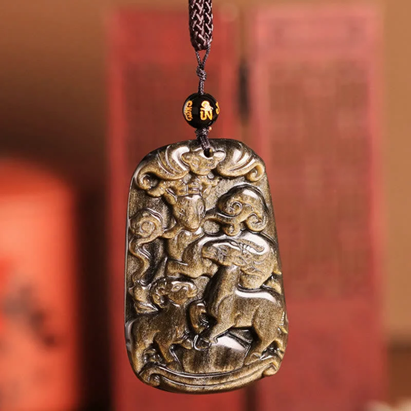 Shop Classic Women's Necklaces & Pendants with a Modern Twist-Buddha Stones Gold Sheen Obsidian Three Goats Bring Good Luck Pattern Wealth Necklace Pendant Shop Classic Women's Necklaces & Pendants with a Modern Twist-Buddha Stones Gold Sheen Obsidian Three Goats Bring Good Luck Pattern Wealth Necklace Pendant