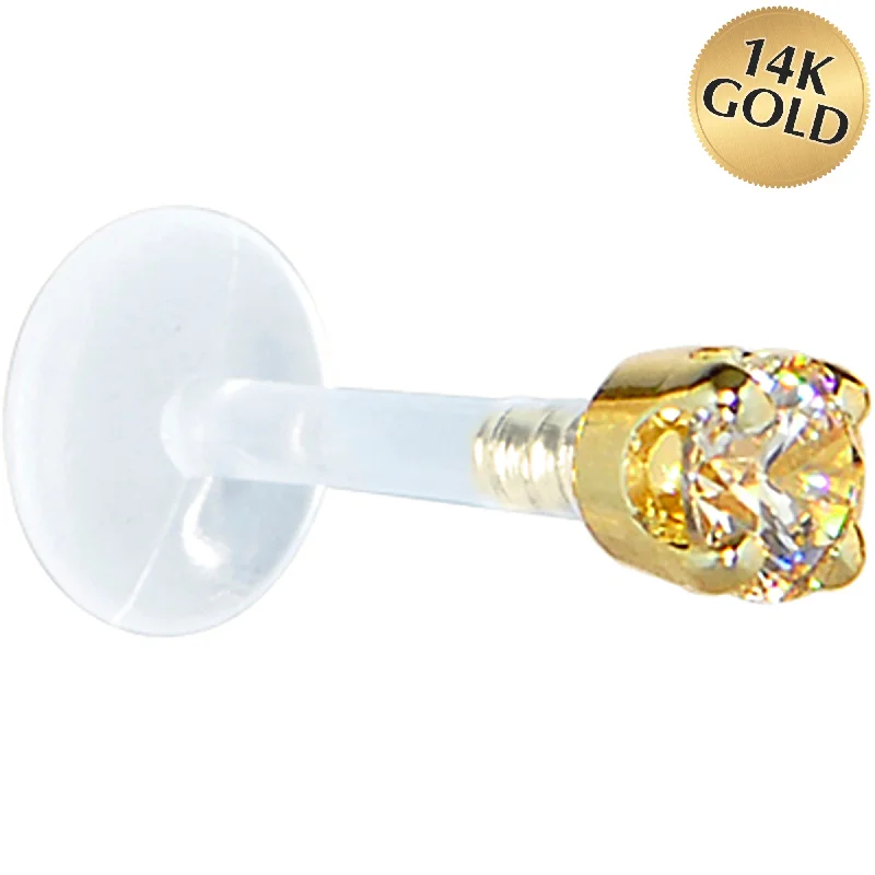 Women's Earrings – Elegant Designs for Every Personality--16 Gauge 1/4 Solid 14KT Yellow Gold 3mm Champagne Cubic Zirconia Bioplast Tragus Earring Stud Women's Earrings – Elegant Designs for Every Personality--16 Gauge 1/4 Solid 14KT Yellow Gold 3mm Champagne Cubic Zirconia Bioplast Tragus Earring Stud