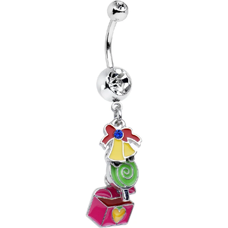 Belly Rings with Stone Detailing for Fashionistas -Clear Gem Christmas Bells Present Dangle Belly Ring Belly Rings with Stone Detailing for Fashionistas -Clear Gem Christmas Bells Present Dangle Belly Ring