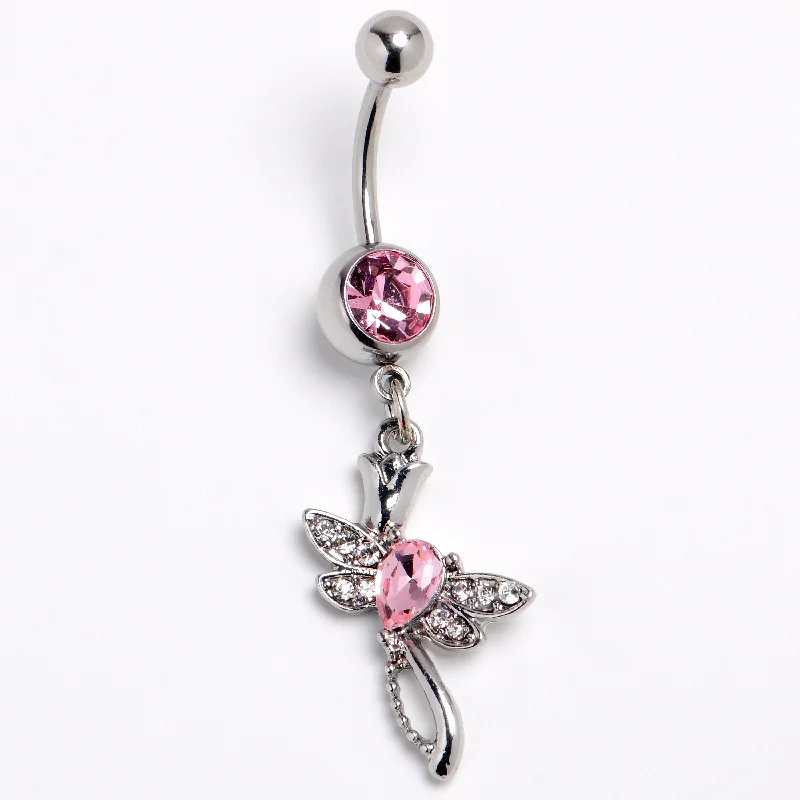 Trendy Belly Rings for Bold Fashion Statements -Pink Gem Bold Dragonfly Dangle Belly Ring Trendy Belly Rings for Bold Fashion Statements -Pink Gem Bold Dragonfly Dangle Belly Ring