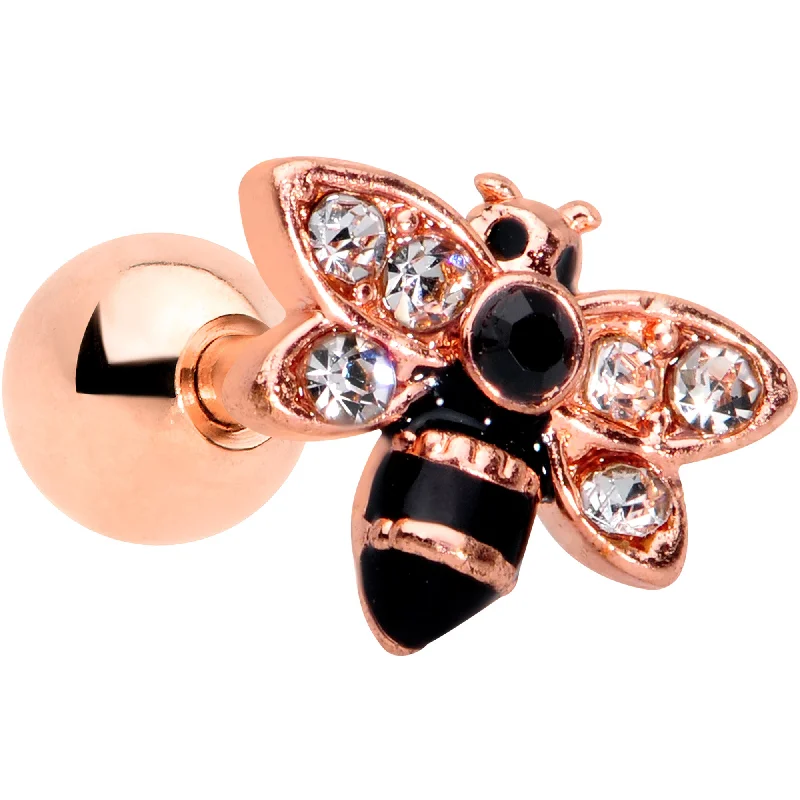 Women's Earrings – Elegant Designs for Every Personality--16 Gauge 1/4 Clear Black Gem Rose Gold Tone Bee Cartilage Tragus