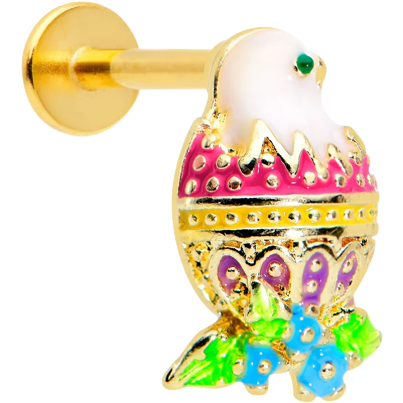 Beautiful Lip Rings with Shiny Accents16 Gauge 5/16 Gold Tone Yellow Pink Hatched Easter Chick Labret Tragus