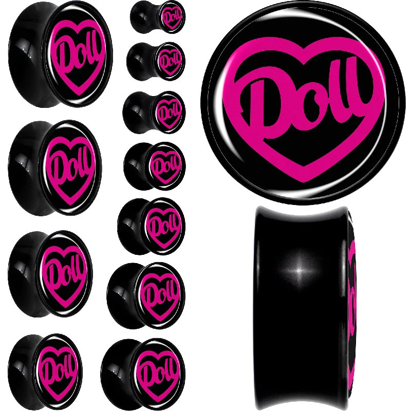 Women's Earrings – Elegant Designs for Every Personality--Hollow Heart Doll Word Black Acrylic Saddle Plug Set