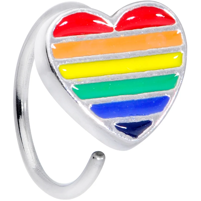 Nose Rings for Yoga and Meditation -20 Gauge 5/16 Rainbow Pride Heart Nose Hoop