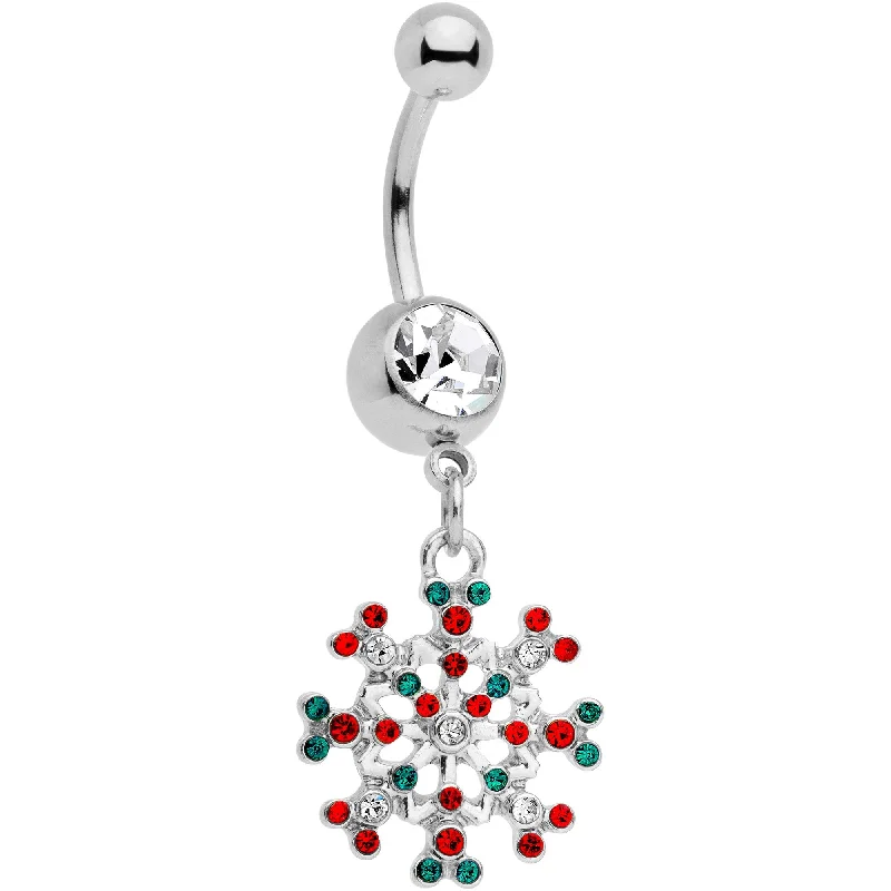 Designer Belly Rings for Exclusive Style -Red Green Gem Winter Blizzard Dangle Belly Ring Designer Belly Rings for Exclusive Style -Red Green Gem Winter Blizzard Dangle Belly Ring
