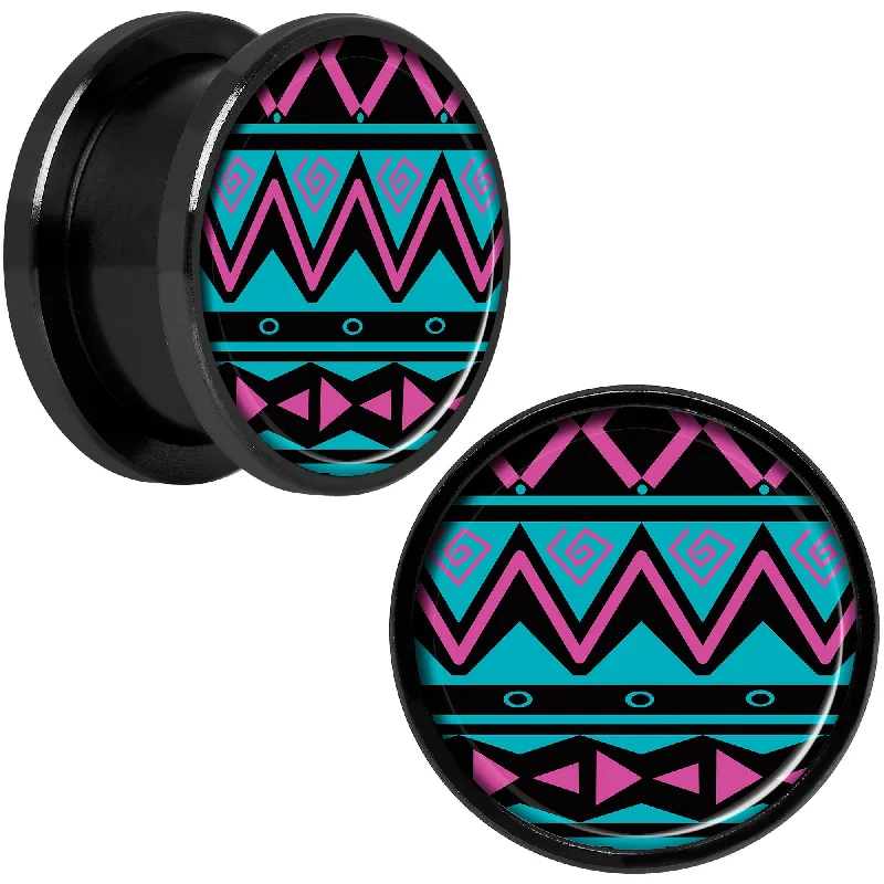 Women's Earrings – Elegant Designs for Every Personality--Pink Teal Tribal Print Black Anodized Screw Fit Plug Set 5/8 Women's Earrings – Elegant Designs for Every Personality--Pink Teal Tribal Print Black Anodized Screw Fit Plug Set 5/8