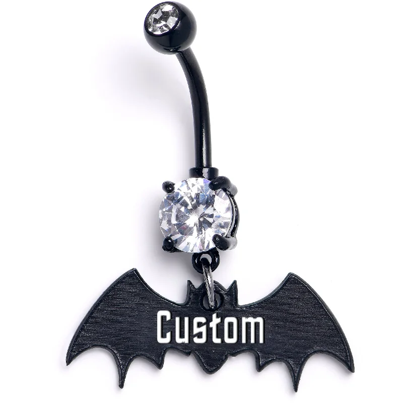 Comfortable Belly Rings for Exclusive Fashion -Custom Clear Gem Black Bat Personalized Dangle Belly Ring Comfortable Belly Rings for Exclusive Fashion -Custom Clear Gem Black Bat Personalized Dangle Belly Ring