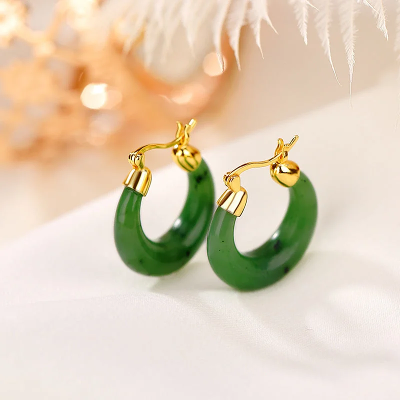 Women's Earrings – Elegant Designs for Every Personality--Buddha Stones 925 Sterling Silver Plated Gold Natural Round Hetian Cyan Jade Luck Drop Earrings