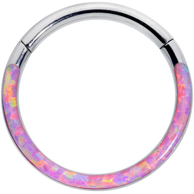 Fancy Rhinestone Nose Rings -16 Gauge 3/8 Pink Synthetic Opal Implant Grade Titanium Segment Ring Fancy Rhinestone Nose Rings -16 Gauge 3/8 Pink Synthetic Opal Implant Grade Titanium Segment Ring