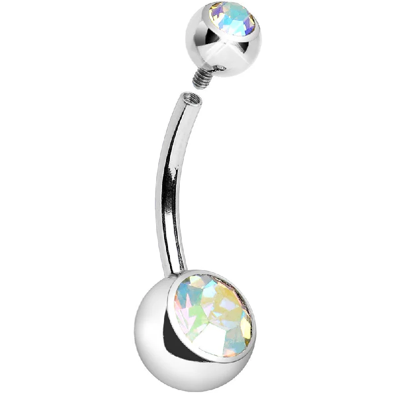Belly Rings with Unique Designs for Special Looks -14 Gauge Internally Threaded Aurora Double Gem Belly Ring 11mm