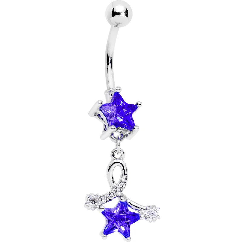 Unique Belly Rings with Colorful Stones -Clear Blue Gem Twist and Shout Shooting Stars Dangle Belly Ring Unique Belly Rings with Colorful Stones -Clear Blue Gem Twist and Shout Shooting Stars Dangle Belly Ring