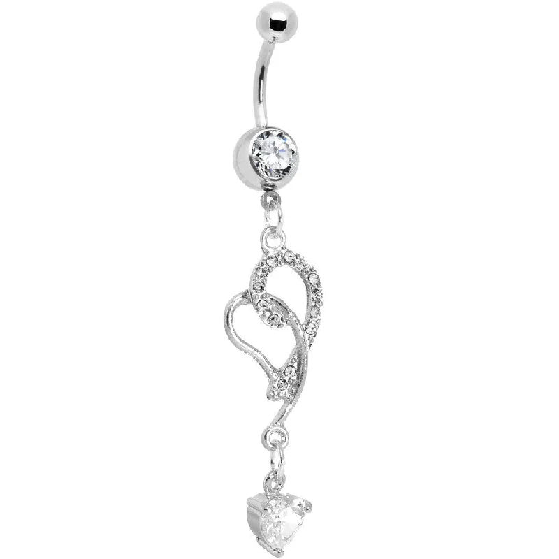Comfortable Belly Rings with Creative Design -Crystalline Gem Heart Vine Swirl Dangle Belly Ring Comfortable Belly Rings with Creative Design -Crystalline Gem Heart Vine Swirl Dangle Belly Ring