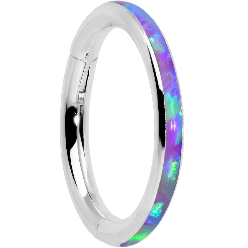 Trendy Lip Rings with Elegant Stones16 Gauge 5/16 Purple Synthetic Opal Forward Facing Hinged Segment Ring