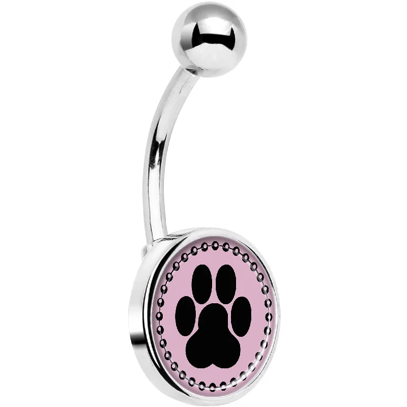 Comfortable Belly Rings with Modern Appeal -Black on Pink Paw Print Belly Ring
