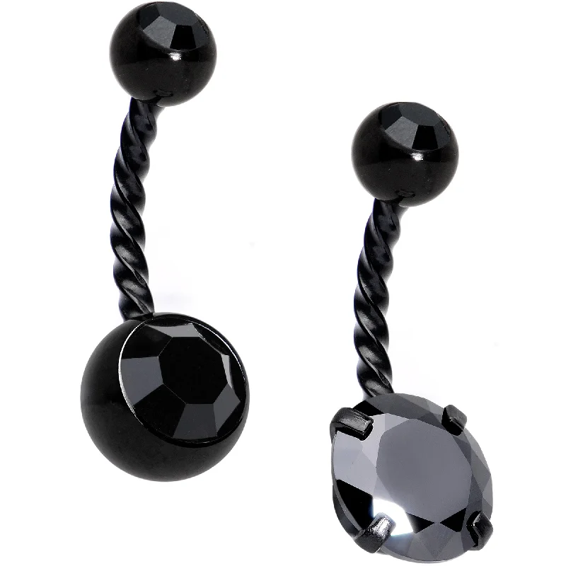 Belly Rings with Gold Finish for Elegant Style -Black Gem Black Totally Twisted Belly Ring Set of 2 Belly Rings with Gold Finish for Elegant Style -Black Gem Black Totally Twisted Belly Ring Set of 2