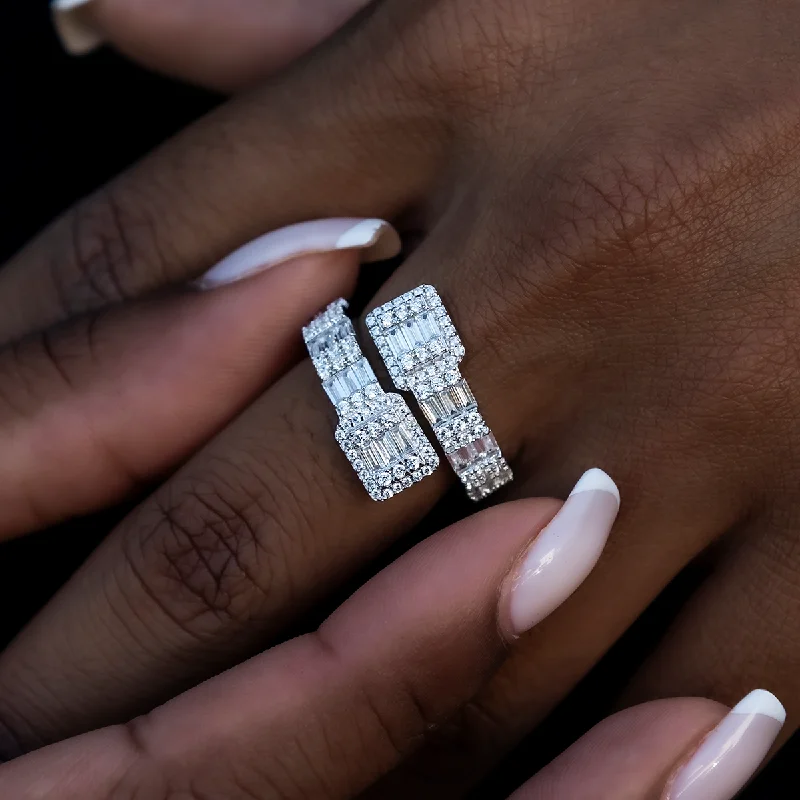 Chic Women's Rings for Fashion-Forward Looks-Cushion Cut Wrap Baguette Ring in White Gold Vermeil Chic Women's Rings for Fashion-Forward Looks-Cushion Cut Wrap Baguette Ring in White Gold Vermeil