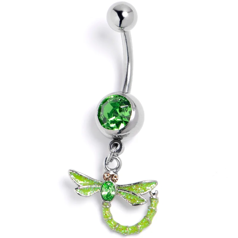 Unique Belly Rings with Bold Designs -Green Gem Glorious Dragonfly Dangle Belly Ring Unique Belly Rings with Bold Designs -Green Gem Glorious Dragonfly Dangle Belly Ring