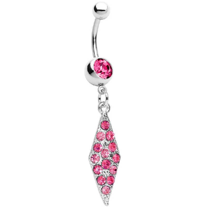 Stylish Belly Rings with Elegant Detailing -Pink Paved Icicle Dangle Belly Ring