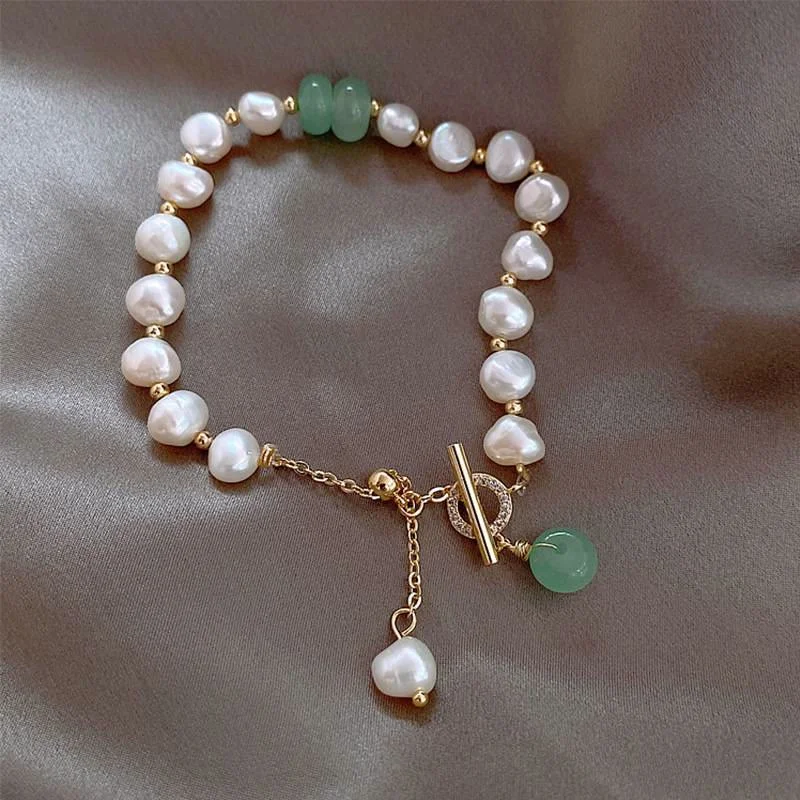 Crystal Gemstone Bangle Bracelets for Women-Buddha Stones Pearl Green Strawberry Quartz Bead Healing Chain Bracelet