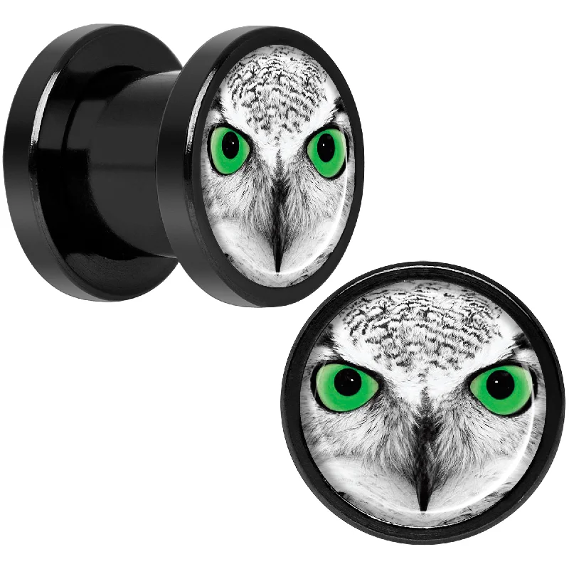 Women's Earrings – Elegant Designs for Every Personality--Black White Owl Black Anodized Screw Fit Plug Set 0 Gauge Women's Earrings – Elegant Designs for Every Personality--Black White Owl Black Anodized Screw Fit Plug Set 0 Gauge