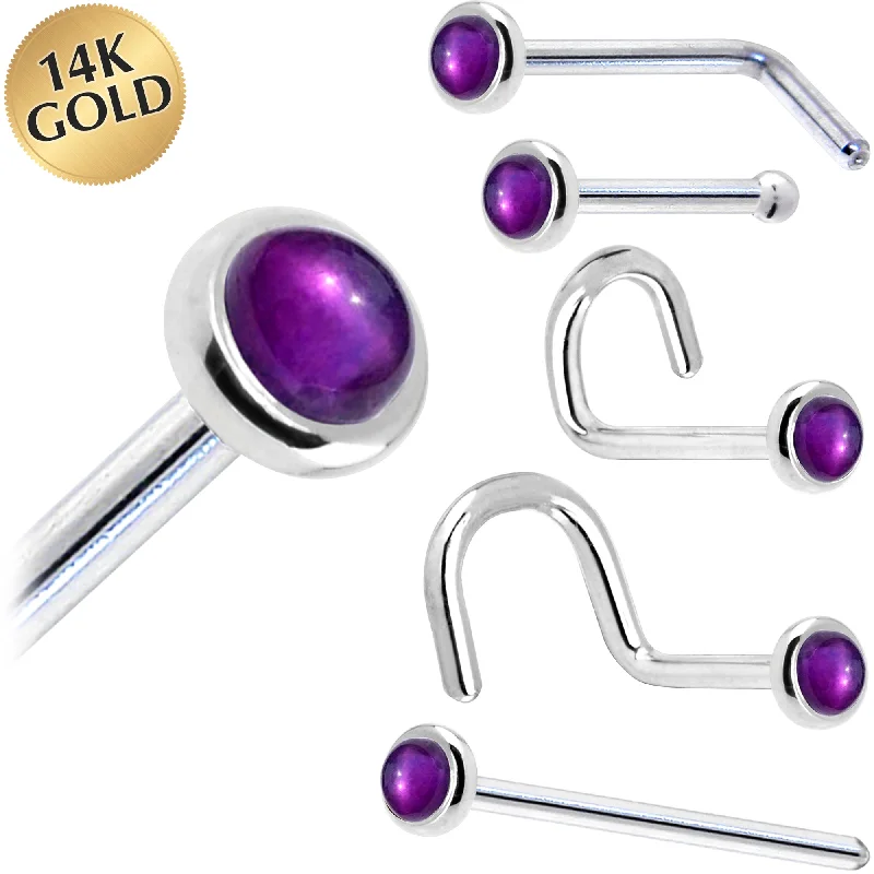 Beautiful Nose Rings for Trendy Style -Solid 14KT White Gold (Febraury) 2mm Genuine Amethyst Nose Ring Beautiful Nose Rings for Trendy Style -Solid 14KT White Gold (Febraury) 2mm Genuine Amethyst Nose Ring