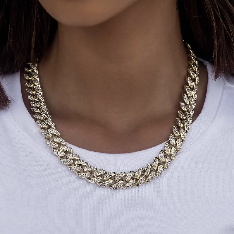 Shop Classic Women's Necklaces & Pendants with a Modern Twist-Diamond Cuban Link Necklace in Yellow Gold- 12mm Shop Classic Women's Necklaces & Pendants with a Modern Twist-Diamond Cuban Link Necklace in Yellow Gold- 12mm