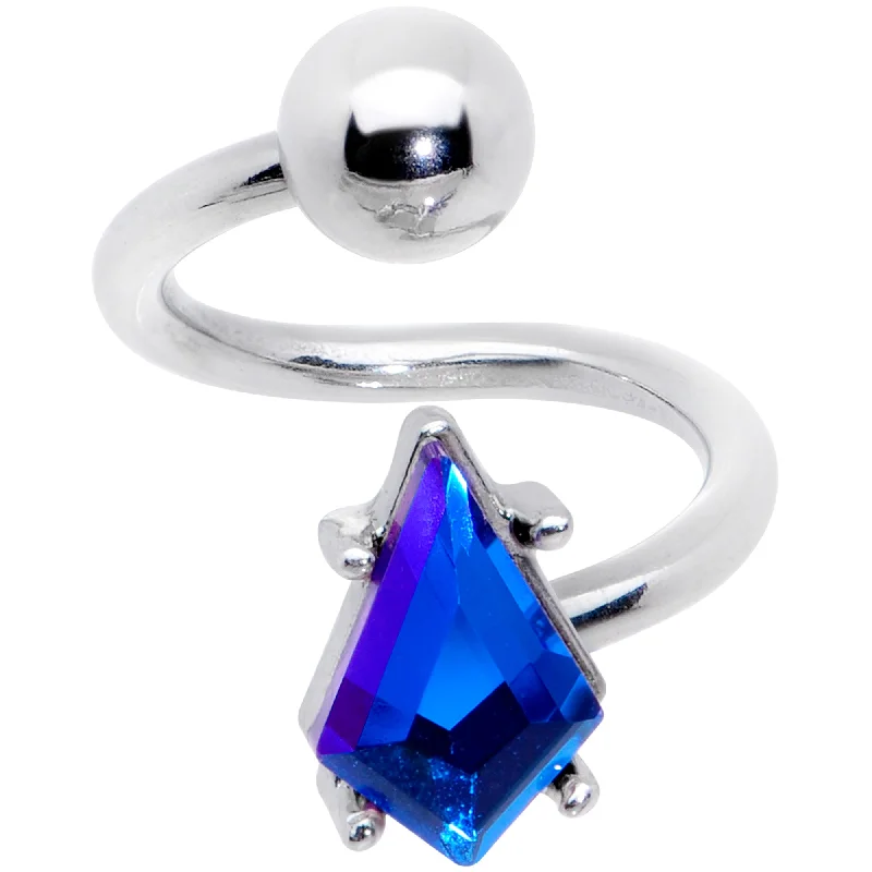 Elegant Lip Rings for All Styles14 Gauge 3/8 Blue Gem Graceful Rhombus Spiral Twister Belly Ring